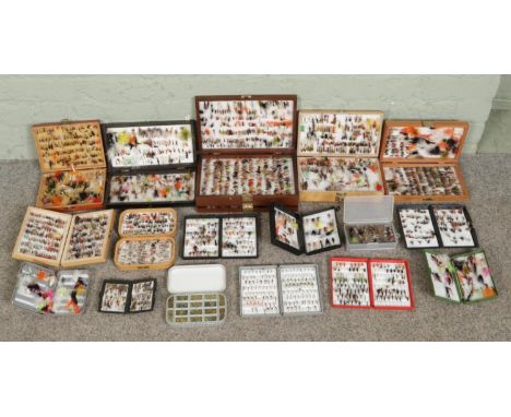 A good collection of fly fishing equipment, including a very large quantity of flies, lines, cutters and fly reels etc, along