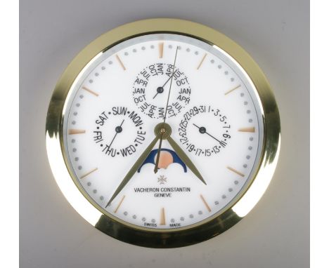A Vacheron Constantin style wall clock, gold bezel with white dial with batton markers, quartz movement, diameter 40cm.