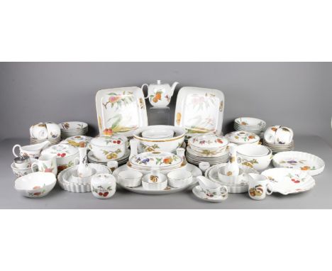 A large collection of Royal Worcester dinnerwares in the Evesham and Evesham Vale patterns. To include plates, cups and sauce