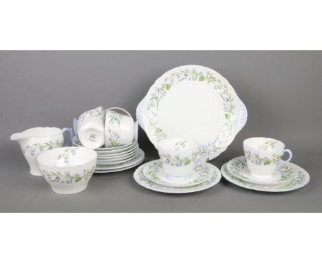 A collection of vintage Shelley "Harebell" pattern tea service, totally twenty-one pieces.  In good condition, no signs of da