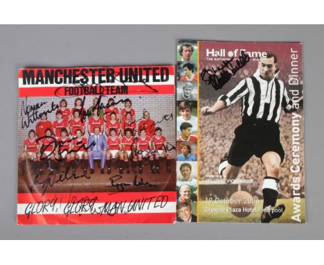 Two pieces of multi-signed football memorabilia to include Glory, Glory Man. United vinyl single and National Football Museum
