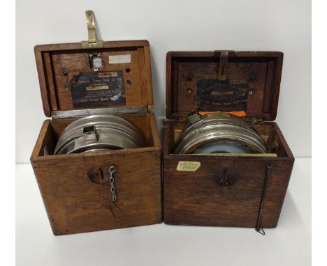 (2) vintage racing pigeon clocks in original wooden cases. Collection only. 
