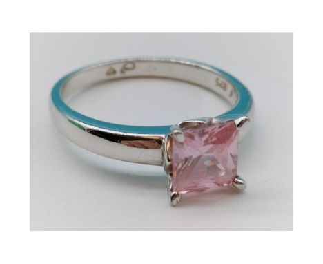 .925 silver and pink cubic zirconia set ring. Size: Q. Shipping Group (A). 