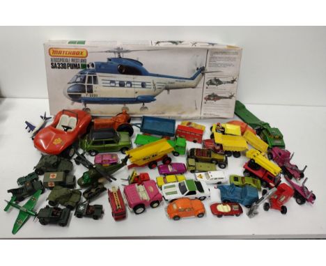 Matchbox Westland helicopter and assortment of play-worn model vehicles. Shipping Group (A). 