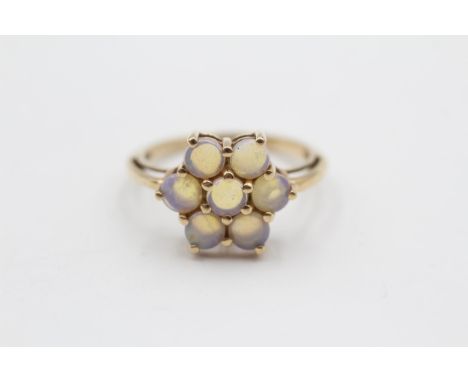 9ct gold opal floral cluster ring, Gross weight:&nbsp; 2.3g size O Shipping Group (A). 