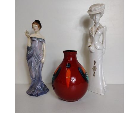 Poole Pottery bud vase in the 'Volcano' pattern H:14 cm together with a Royal Doulton figurine 'Harmony' and Spode 'Francesca