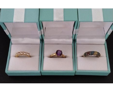 (3) .925 silver gemstone set rings. Shipping Group (A). 