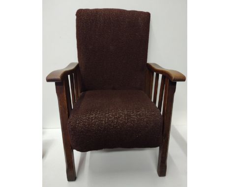Vintage child's oak-frame reclining chair. Collection only. 
