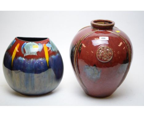 A Poole Pottery ‘Infusion’ pattern large purse vase, approx. 26cm high; and a Chinese vase, approx. 34cm high. (2)