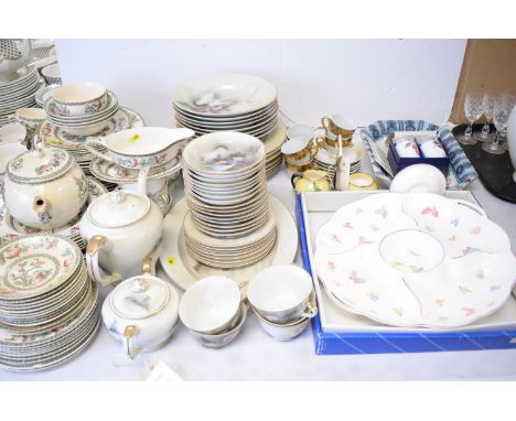 A part Japanese Kutani dinner and tea service, each piece hand-decorated with Mount Fuji in a romantic landscape; a Johnson B