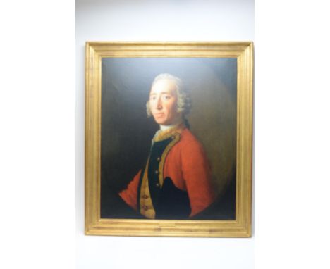 After Allan Ramsay - "Robert Douglas of Strathendry (1716-1803) Lt. Col., The Green Howards", colour print on canvas, 76.5 x 