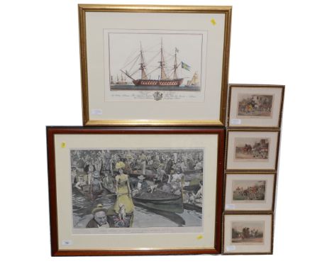 After Frank Craig, 'Royal Henley: The Scene on the River Between the Races', photo-engraving, coloured by hand, 35 x 51.5cms;