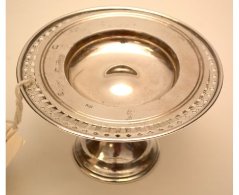 A silver tazza, by Harrison Brothers &amp; Howson, Sheffield 1913, with pierced rim; together with a miniature Armada style d