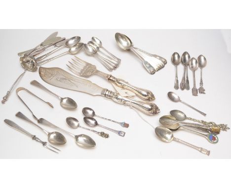 A set of six silver teaspoons by Henry Wilkinson &amp; Co; together with other silver tea and coffee spoons; plated teaspoons