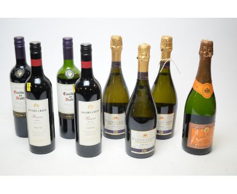 Eight bottles of wine and Prosecco, including: three bottles of Conegliano Prosecco; a bottle of Campo Viejo Reserva Sparklin