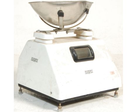 A large set of vintage retro Avery ' The Fort ' shop / confectioners scales, each sides having glass window display panels, c