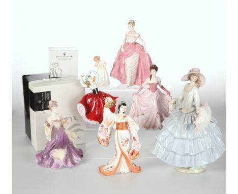 A COLLECTION OF FIGURES, including a large Lladro figure, four Royal Doulton figures (two boxed), four Coalport figures and a