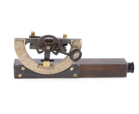 A leather cased surveying instrument and a set of Victorian postal scales and weights&nbsp;