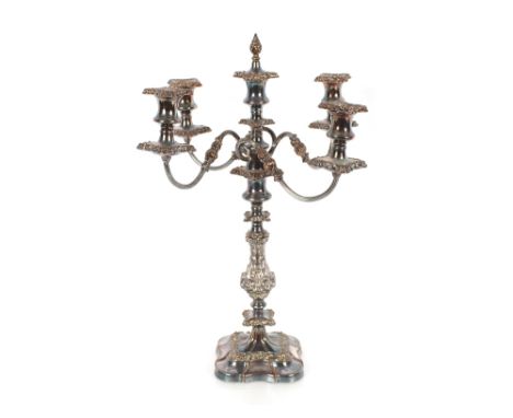 A 19th Century plate on copper five light candelabra, having raised floral decoration, 56cm&nbsp;