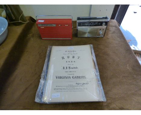 2 Transistor Radios & Signed Copy of 'Ruby' Song Sheet