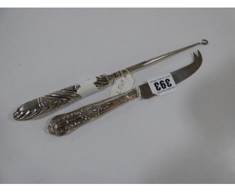 Silver Button Hook & Silver Handled Cake Knife