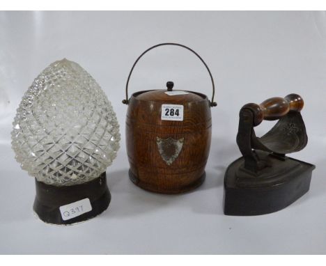Oak Biscuit Barrel - Deco Lamp Shade & Early Iron