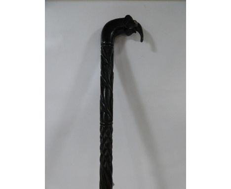 Ebonised Carved Elephant Handled Walking Stick