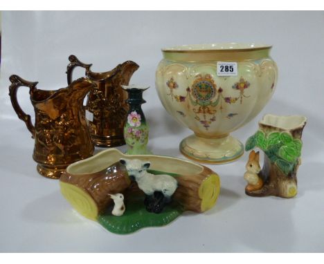 Tray Containing Crown Derby Planter - Worcester Vases - Hornsea Ware etc