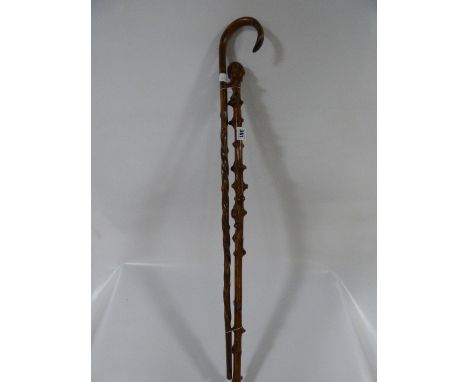 1 Twisted & 1 Knobbly Vintage Walking Stick