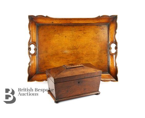 Rosewood tea caddy, lining missing &amp; loose hinges, contains a number of buttons, approx 32cm x17cm x 20cm together with a