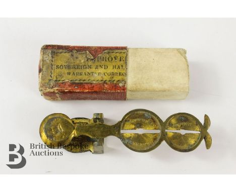 Vintage sovereign warranted brass scales, part original box.&nbsp;
