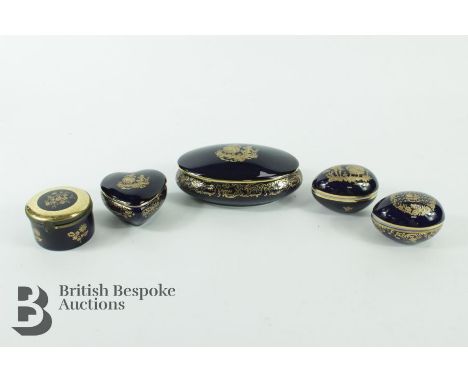 Limoges Castel trinket boxes, blue glazing with gilded decoration,&nbsp; including a large circular example 12 cms diameter; 