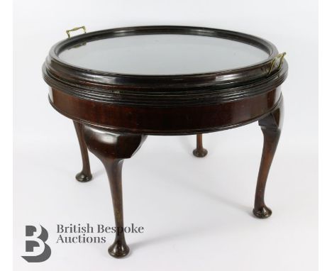 Chinese circular occasional table, glass-topped, approx. d58cm x h42 cms; together with a Chinese firescreen with mother of p