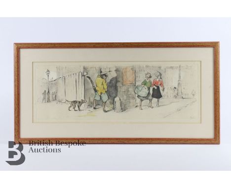 After Boris o' Klein, cats at the pissoir, colour print, pencil signed and titled, approx 45 x 16.5 cms, framed and glazed.&n