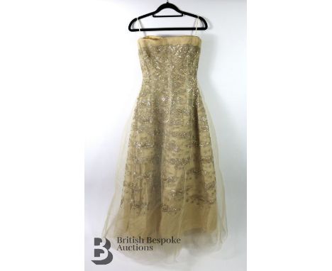 Vintage Christian Dior evening gown, 1950s champagne satin with applied sequin decoration,size 10/12.There are some small tea