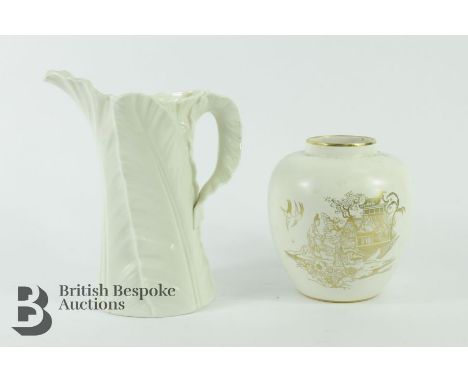 English porcelain; including Royal Worcester pitcher naturalistic design approx 21 cms h; together Carlton Ware vase approx 1