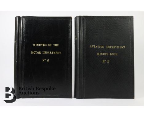 Two vintage large unused minute taking books, both bound in black leather with gilt lettering to front and spine with marbled
