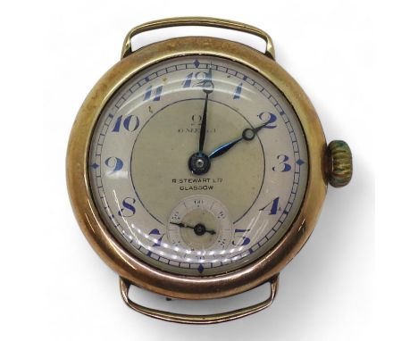 A 9ct gold vintage Omega watch retailed by R. Stewart, Glasgow, together with a Omega certificate, dated 1933, weight includi