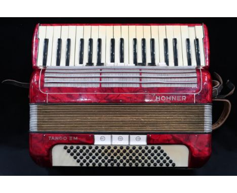 A&nbsp;HOHNER TANGO II M 96 bass&nbsp; 37 key piano accordion in red with case Condition Report:Available upon request