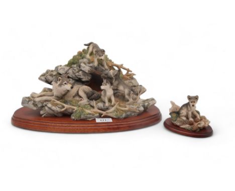 A Border Fine Arts Limited Edition group Den Mother by R J Roberts, no 485/2500&nbsp; together with another wolf model, First