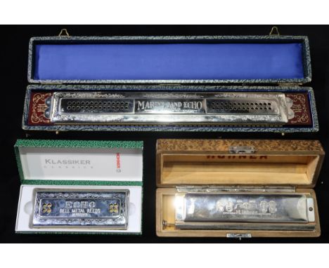 HOHNER a Hohner Marine Band Tremolo harmonica together with a Hohner Chromonika III and a Hohner Klassiker G harmonica (3) Co