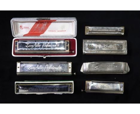 &nbsp;Larry Adler Professional 16 Chromatic Harmonica with box and another together with a Hero harmonica and four various Ho