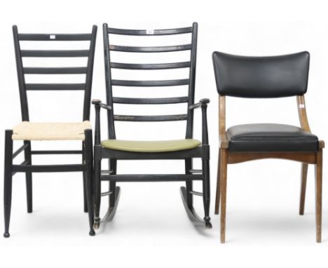 A lot comprising a mid 20th century ebonised after Gio Ponti ladder backed rocking chair, 93cm high, another Gio Ponti style 