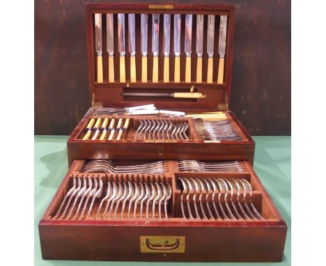 An early 20th century James. R &amp; William Laing silversmiths Glasgow mahogany cased canteen of silver plated cutlery
