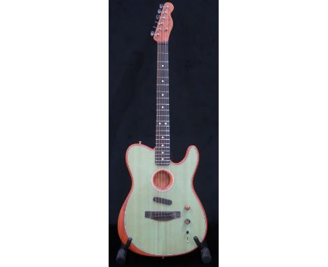 FENDER A Fender Telecaster Acoustasonic six string electric guitar in surf green with a padded Fender gig bag.  This Instrume