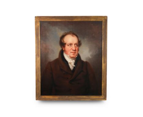 19th Century English school oil on canvas, half length portrait, entitled James Sanderson, label to verso Great Uncle of Thom