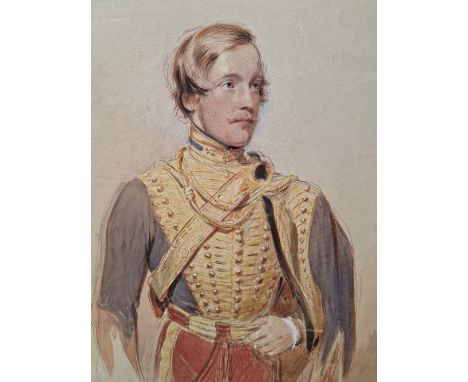 GEORGE RICHMOND 19th CENTURY ENGLISH SCHOOL PORTRAIT OF EDMOND RUCK KEENE, SIGNED, WATERCOLOUR, IN A SHAPED MOUNT. 46 x 31cms