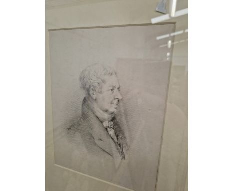 ENGLISH SCHOOL, PORTRAIT OF E W COOKE, PENCIL, INSCRIBED E W COOKE ON HIS JACKET LAPEL. 23 x 17.5cms.