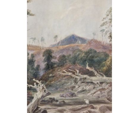 S. AUSTIN 19th CENTURY SCHOOL A RIVER SCENE, SIGNED, WATERCOLOUR. 51 x 39cms