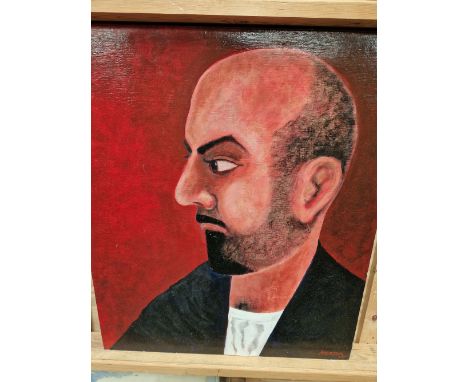 20th CENTURY SCHOOL A PORTRAIT OF A LADY AND GENTLEMAN, OIL ON BOARD, UNFRAMED. 70 x 60cms (2)